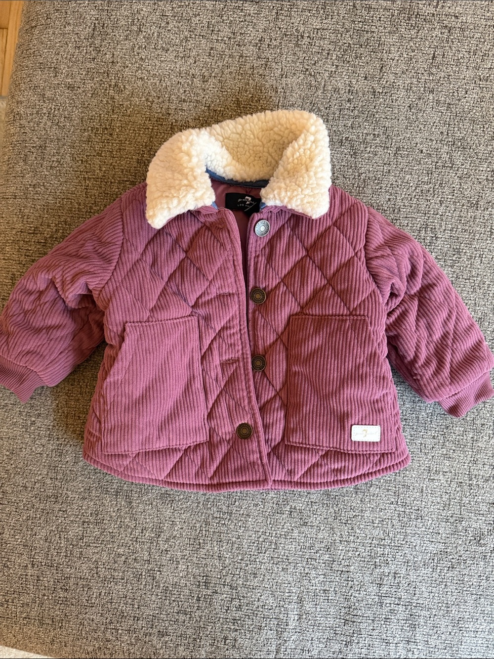 7 For All Mankind Mauve Pink Quilted Corduroy Jacket with Cream Sherpa Collar